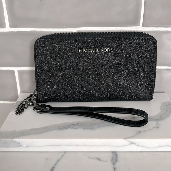 Michael Kors Alex Glitter Wristlet Wallet Black NEW WITHOUT TAGS. Excellent mint - Picture 1 of 10